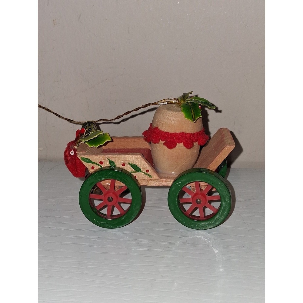 Vintage 1979 Kurt S Adler Wooden Car Christmas Ornament Taiwan 3"